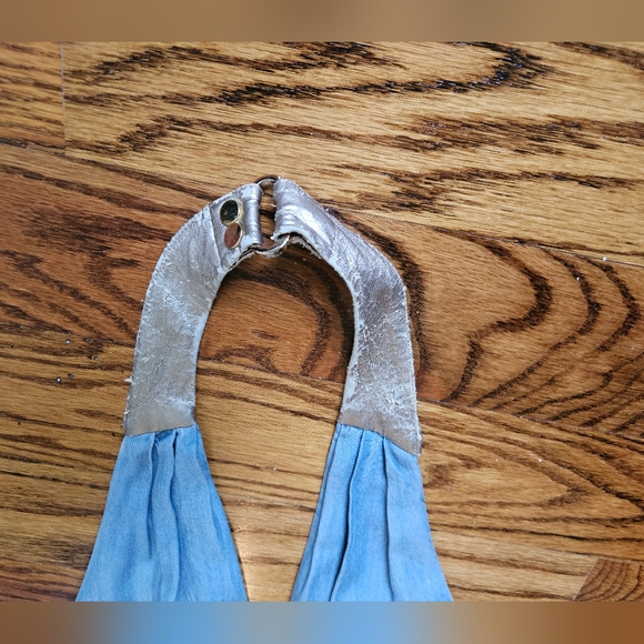 💋BEBE Jumpsuit Halter Top lightweight Denim Blue w Leather strap - Picture 6 of 6